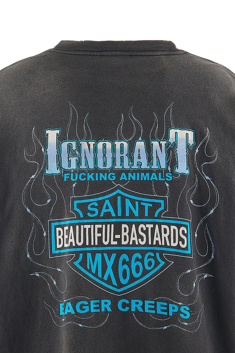 SAINT Mxxxxxx LS TEE/BTFL BASTARS/BLK flame dice distressed long sleeves, washed black S-XL, look for cylindrical fabrics without side seams, don’t buy open ones anymore, boring Assute ready-made garments dyed, all parts faded with spray paint/dirty with hand-made graffiti, collar and cuffs frayed, many hangings/original level printing restored, customized new markings/accessories complete, with little angel anti-counterfeiting label